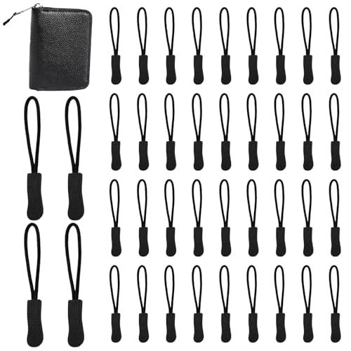 Rutschfest Zipper Tag, Reißverschluss Anhänger, 40 Stück Reißverschluss Anhänger zum Einfädeln, für Jacken, Rucksäcke, Reisen Cases, Zelte, Trolley Cases(Schwarz) von YSHODGU