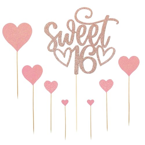 YSJCHEBS 1 Stück Roségold-Einsatz, 7 Stück Herz-Einsatz, Kuchendekoration Zum 16. Geburtstag, Personalisierte Kuchendekoration, Kucheneinsatz, Goldener Happy Birthday-Kuchenaufsatz YSJCHEBS 1 Stück Roségold-Einsatz, 7 Stück Herz-Einsatz, Kuchendekoration Zum 16. Geburtstag, Personalisierte Kuchendekoration, Kucheneinsatz, Goldener Happy Birthday-Kuchenaufsatz von YSJCHEBS