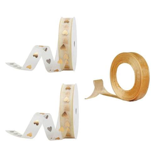YSJCHEBS 2 Stück Herzförmige Bedruckte Bänder, 1 Stück Schneegazeband, Liebesband, Blumenverpackungsbanddekoration, Goldenes Dekoband, Langes Band, Banddekoration YSJCHEBS 2 Stück Herzförmige Bedruckte Bänder, 1 Stück Schneegazeband, Liebesband, Blumenverpackungsbanddekoration, Goldenes Dekoband, Langes Band, Banddekoration von YSJCHEBS