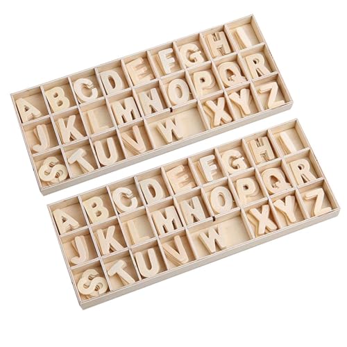 YSJCHEBS 2-Teiliges Alphabet-Set Mit Tablett, Großbuchstabenschild, Alphabet-Scrabble-Set, Bastel-Alphabet-Set, Holz-Alphabet-Set Zum Lernen, Dekoration, Heimwerken von YSJCHEBS