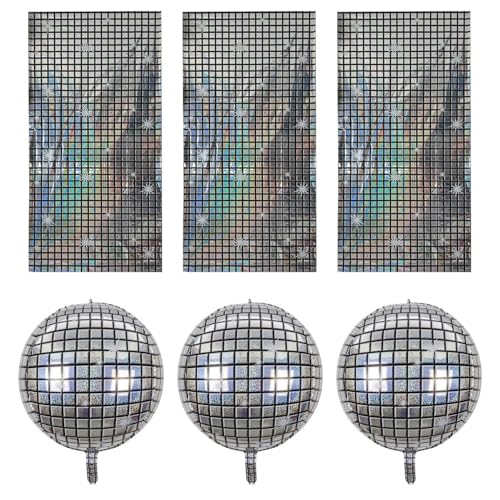 YSJCHEBS 3 Stück Disco-Hintergrundtuch Und 3 Stück Disco-Luftballons, Wasserfestes Hintergrundtuch, Glänzendes Hintergrundtuch, Partyszenen-Dekoration von YSJCHEBS