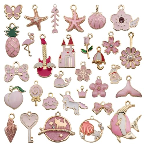 YSJCHEBS 31 Stück Süße Rosa Öltropfen-Anhänger, Halskettenzubehör, Anhänger-Set Zum Selbermachen, Legierungs-Emaille-Anhänger, Schmuckherstellung, Anhänger Mit Goldeinlage YSJCHEBS 31 Stück Süße Rosa Öltropfen-Anhänger, Halskettenzubehör, Anhänger-Set Zum Selbermachen, Legierungs-Emaille-Anhänger, Schmuckherstellung, Anhänger Mit Goldeinlage von YSJCHEBS