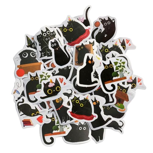 YSJCHEBS 92 Schwarze Katzenaufkleber, Niedliche Aufkleber, Cartoon-Graffiti-Aufkleber, Können Zum Dekorieren Von Notizbüchern, Fotoalben, Sammelalben, Gitarren Usw. Verwendet Werden. von YSJCHEBS