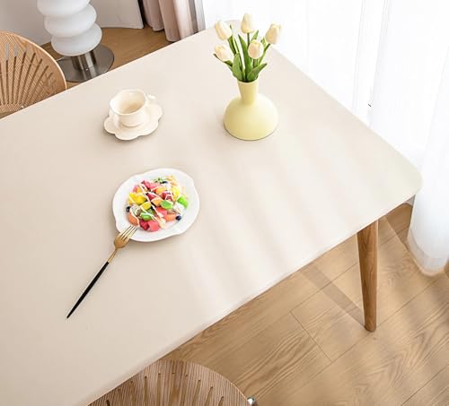 Tischdecke mit Gummizug Rechteckig Wasserdicht Elastische, Spanntischdecke Ölbeständig Weich, PU Tischdecke für Küche Indoor Outdoor Picknick Camping(Beige,70 x 120 cm) von YSPZDQ