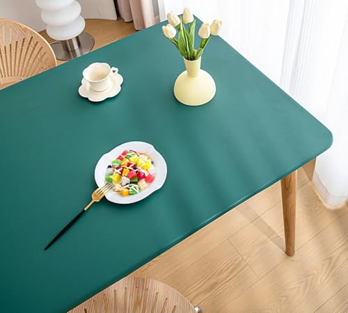 Tischdecke mit Gummizug Rechteckig Wasserdicht Elastische, Spanntischdecke Ölbeständig Weich, PU Tischdecke für Küche Indoor Outdoor Picknick Camping(Green,70 x 130 cm) von YSPZDQ