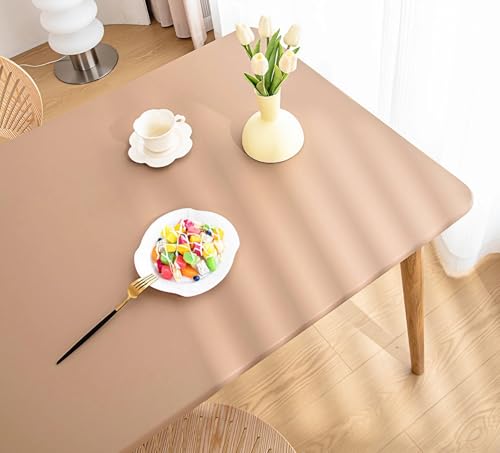 Tischdecke mit Gummizug Rechteckig Wasserdicht Elastische, Spanntischdecke Ölbeständig Weich, PU Tischdecke für Küche Indoor Outdoor Picknick Camping(Light Brown,70 x 120 cm) von YSPZDQ