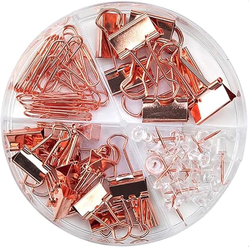 YSSZAM Gold Pinnnadeln Büroklammern Binder Clips Reißzwecken Set, 72 Stück, 4 Stile, Bürobedarf-Set mit Box von YSSZAM