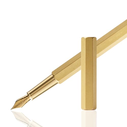 YSTUDIO Klassischer Füllfederhalter mit exquisiter luxuriöser matter Oberfläche, polierte Kanten, geeignet für Männer und Frauen, als Geschenk für Büroabschlüsse (Messing-M-Feder) von YSTUDIO