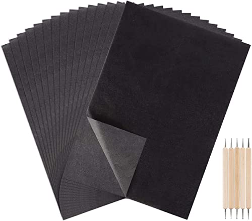 YSTrillion 100 A4 Blatt Kohlepapier und Pauspapier mit 5 Stücken Prägestift,Carbon Papier Schwarz Graphit Transferpapier Pauspapier für Holz,Papier,Leinwand von YSTrillion