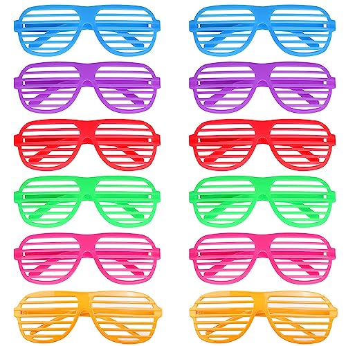 YSTrillion 12 Stück Partybrillen Neon Farbe Shutter Brille 80er,Mode Shutter Shades Brille Gläser Sonnenbrille für Kostüm Party Club Tanz Props Fasching von YSTrillion
