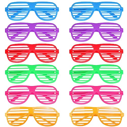 YSTrillion 12 Stück Partybrillen Neon Farbe Shutter Brille 80er,Mode Shutter Shades Brille Gläser Sonnenbrille für Kostüm Party Club Tanz Props Fasching von YSTrillion