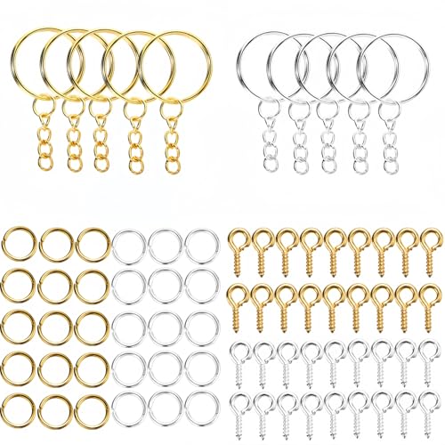 YSTrillion 120 Stück Schlüsselanhänger Ring Set,Keyring Schlüsselring mit Kette, Schlüsselanhänger Basteln Spaltschlüsselringe mit Gliederkette für DIY Basteln Schmuck von YSTrillion