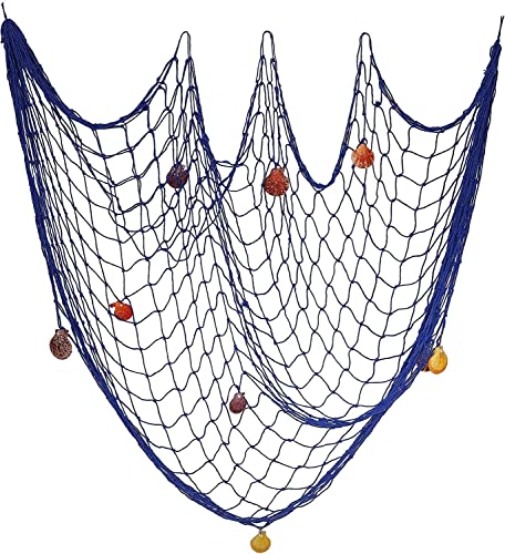 YSTrillion Fish Net Décor Blue, Fischernetz Deko,Muscheln Deko Netz,Dekoratives Fischernetz im Mediterranen Stil mit Farbigen Muscheln für Heimdekoration,Themenbar 100 x 200 cm,Blau von YSTrillion