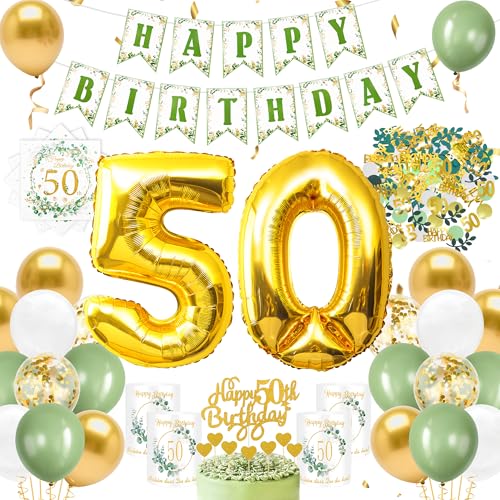 YSUVIN 50.Geburtstag Deko Salbeigrüne, Luftballon Girlande Geburtstag Tortendeko Kuchendeko Herzen Windlicht Tischdeko Servietten Grüne Konfetti Ballon für Deko 50 Frauen Männer YSUVIN 50.Geburtstag Deko Salbeigrüne, Luftballon Girlande Geburtstag Tortendeko Kuchendeko Herzen Windlicht Tischdeko Servietten Grüne Konfetti Ballon für Deko 50 Frauen Männer von YSUVIN
