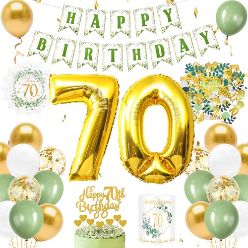 YSUVIN 70.Geburtstag Deko Salbeigrüne, Luftballon Girlande Tortendeko Kuchendeko Herzen Windlicht Tischdeko Servietten Grüne Konfetti Ballon von YSUVIN