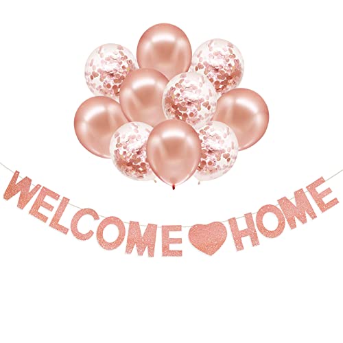 YSUVIN Welcome Home Dekoration, Roségold Herzlich Willkommen Girlande mit 1 Welcome Home Banner und 10 Luftballons für Zuhause, Hochzeit, Einweihungsparty, Geburt von YSUVIN