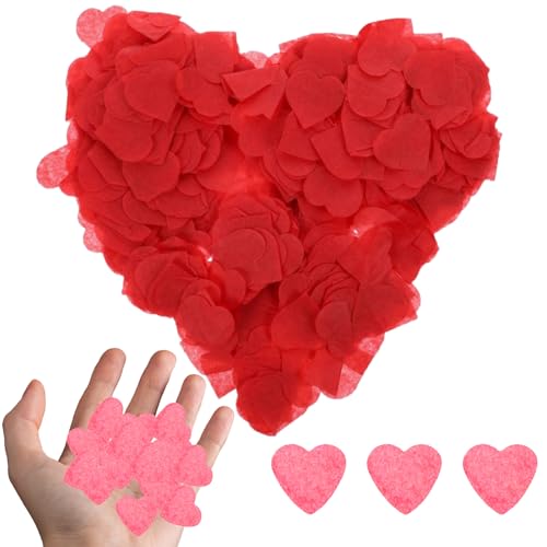 9000 Stück biologisch abbaubares Papier-Konfetti, 80 g, rotes herzförmiges Hochzeitskonfetti für Jahrestag, Geburtstag, Abschlussfeier, Hochzeit, Brautparty und Babyparty-Dekorationen (rot) von YSUY