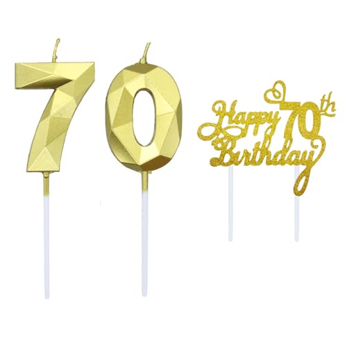 Goldene Kerze zum 70. Geburtstag - Zahl 70 Cake Topper mit Happy Birthday Zeichen - Perfekte 70 Geburtstag Dekorationen und Partyzubehör für Männer - Elegante 30 Kerze für Jahrestag oder Hochzeit Goldene Kerze zum 70. Geburtstag - Zahl 70 Cake Topper mit Happy Birthday Zeichen - Perfekte 70 Geburtstag Dekorationen und Partyzubehör für Männer - Elegante 30 Kerze für Jahrestag oder Hochzeit von YSUY