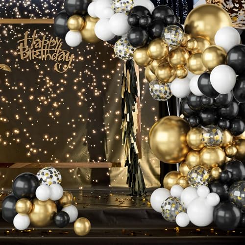 YSUY 116pcs Schwarz und Gold Ballon Bogen Kit, Schwarz Weiß Gold Luftballons Girlande, 5 10 12 18 Zoll Metallic Konfetti Latex Ballons für Geburtstag, Hochzeit, Abschlussfeier Party Dekorationen YSUY 116pcs Schwarz und Gold Ballon Bogen Kit, Schwarz Weiß Gold Luftballons Girlande, 5 10 12 18 Zoll Metallic Konfetti Latex Ballons für Geburtstag, Hochzeit, Abschlussfeier Party Dekorationen von YSUY