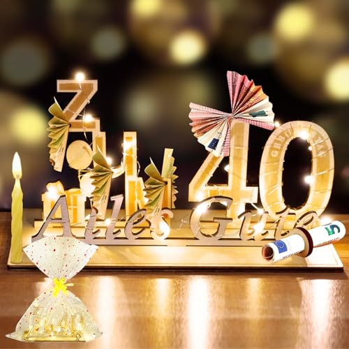 YSWOVUO 40. Geburtstag Frau Mann, Geldgeschenke Holz mit LED Lichterkette, Geschenk zum 40 Geburtstag Mann Frau, Geschenkideen zum 40 Geburtstag, Alles Gute YSWOVUO 40. Geburtstag Frau Mann, Geldgeschenke Holz mit LED Lichterkette, Geschenk zum 40 Geburtstag Mann Frau, Geschenkideen zum 40 Geburtstag, Alles Gute von YSWOVUO