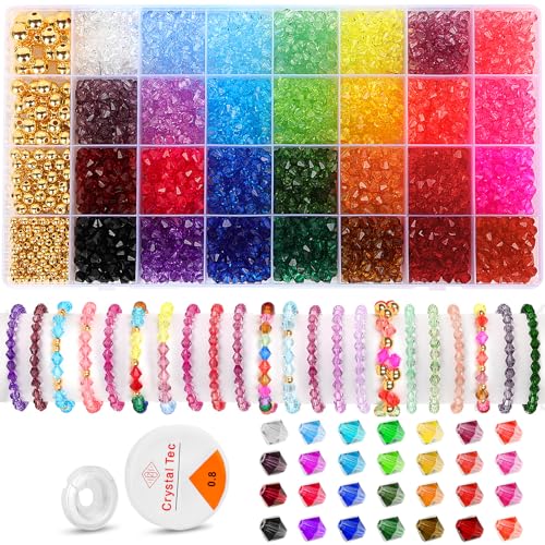 YSWOVUO 2800 Stück 6mm Kristall Facettierte Perlen für Armbänder, 28 Farben Crystal Bicone Beads mit 190 Stück 4 Größe Golden Perlen, Perlen zum Auffädeln für Halskette Ohrringen DIY Basteln YSWOVUO 2800 Stück 6mm Kristall Facettierte Perlen für Armbänder, 28 Farben Crystal Bicone Beads mit 190 Stück 4 Größe Golden Perlen, Perlen zum Auffädeln für Halskette Ohrringen DIY Basteln von YSWOVUO