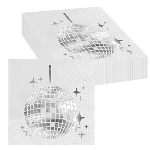 20 Stück Disco Deko Servietten Geburtstag, 25x25cm Discokugel Deko Servietten, 70er 80er 90er Disco Party Discokugel Tischdeko Papierservietten von YSsgjK