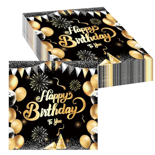 20 Stück Servietten Happy Birthday, Servietten Schwarz Gold Servietten Geburtstag Tischdeko, 33x33cm Servietten Mann Frau für Party Deko Tischdeko Geburtstag von YSsgjK