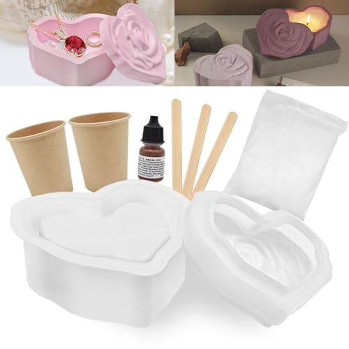 YTACREA 9 PCS Silikonformen Gießformen Herz Aufbewahrungsbox mit Rillen und Deckel, Wiederverwendbar Rosen Gießform Dose, epoxidharz formen, DIY Handwerk Schmuckkästchen Behälter, Leicht zu Machen von YTACREA
