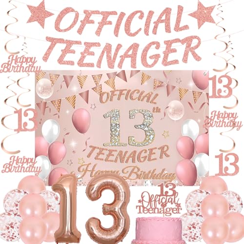 13. Geburtstag Dekorationen Mädchen Set – 25 Stück Rose Gold Offizielles Teenager Banner Wimpelkette hängende Wirbel Luftschlangen Zahl 13 Ballon 150 x 99 cm Hintergrund Konfetti Latex Ballons für 13 13. Geburtstag Dekorationen Mädchen Set – 25 Stück Rose Gold Offizielles Teenager Banner Wimpelkette hängende Wirbel Luftschlangen Zahl 13 Ballon 150 x 99 cm Hintergrund Konfetti Latex Ballons für 13 von YTEWFGL
