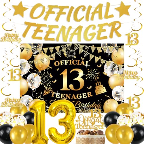 13. Geburtstag Dekorationen Schwarz Gold – 25 Stück Teenager Geburtstag Dekorationen einschließlich offizieller Teenager Banner Hintergrund Nummer 13 Luftballons Latex Ballon für 13 Jahre alte Jungen 13. Geburtstag Dekorationen Schwarz Gold – 25 Stück Teenager Geburtstag Dekorationen einschließlich offizieller Teenager Banner Hintergrund Nummer 13 Luftballons Latex Ballon für 13 Jahre alte Jungen von YTEWFGL