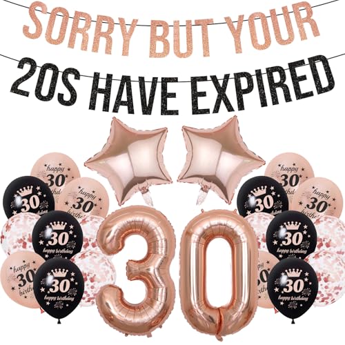 30. Geburtstag Dekorationen Männer Frauen - 23 Stück Rose Gold Happy 30th Birthday Dekoration einschließlich Sorry But Your 20s Have Expired Banner Nummer 30 Folienballon 30. bedruckte Latexballons 30. Geburtstag Dekorationen Männer Frauen - 23 Stück Rose Gold Happy 30th Birthday Dekoration einschließlich Sorry But Your 20s Have Expired Banner Nummer 30 Folienballon 30. bedruckte Latexballons von YTEWFGL