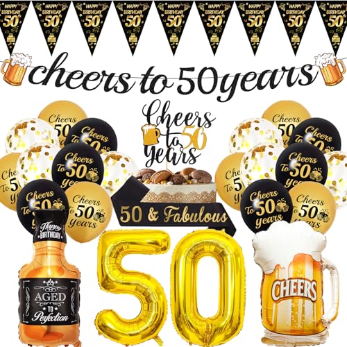 50. Geburtstag Dekorationen Männer Gold – 26 Stück Partydekorationen mit Cheers To 50 Years Banner Nummer 50 Folienballon 50. Zeichen Latexballons Champagnerbecher Ballon für Frauen 50. Partyzubehör 50. Geburtstag Dekorationen Männer Gold – 26 Stück Partydekorationen mit Cheers To 50 Years Banner Nummer 50 Folienballon 50. Zeichen Latexballons Champagnerbecher Ballon für Frauen 50. Partyzubehör von YTEWFGL