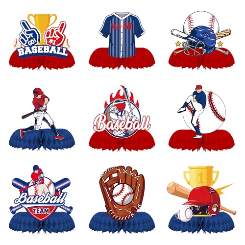 Baseball-Geburtstagsparty-Dekorationsset – 9-teilig, blaue und rote Geburtstagsdekoration, einschließlich Baseballspieler, Waben-Mittelstücke, Tischdekoration für Kinder, Jungen Baseball-Geburtstagsparty-Dekorationsset – 9-teilig, blaue und rote Geburtstagsdekoration, einschließlich Baseballspieler, Waben-Mittelstücke, Tischdekoration für Kinder, Jungen von YTEWFGL
