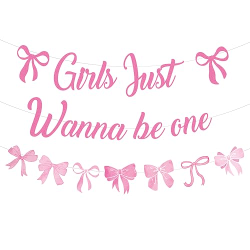 Dekoration zum 1. Geburtstag, rosa – 3 Stück, rosa Party-Dekoration, einschließlich Girls Just Wanna Be One Banner und Schleifen, Banner für Mädchen, erster Geburtstag, Babyparty, Taufbedarf Dekoration zum 1. Geburtstag, rosa – 3 Stück, rosa Party-Dekoration, einschließlich Girls Just Wanna Be One Banner und Schleifen, Banner für Mädchen, erster Geburtstag, Babyparty, Taufbedarf von YTEWFGL