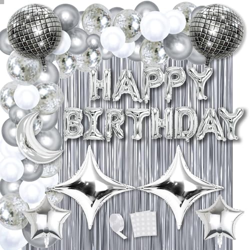 Disco-Party-Dekorationen, Tanzende Königin, 87 Stück, Mamma Mia, Party-Dekorationen, inklusive Discokugel-Luftballons, silberner Stern, Happy Birthday-Ballon, Folien-Regenvorhang für 70er/80er-Jahre Disco-Party-Dekorationen, Tanzende Königin, 87 Stück, Mamma Mia, Party-Dekorationen, inklusive Discokugel-Luftballons, silberner Stern, Happy Birthday-Ballon, Folien-Regenvorhang für 70er/80er-Jahre von YTEWFGL