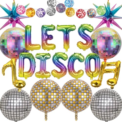 Disco-Party-Dekorationen, Tanzende Königin, Neon-Musik-Dekoration, inklusive Musik-Luftballons, glänzende Disco-Kugel, explodierende Sternballons für 70er-, 80er-Jahre-, Boogie-, Retro Disco-Party-Dekorationen, Tanzende Königin, Neon-Musik-Dekoration, inklusive Musik-Luftballons, glänzende Disco-Kugel, explodierende Sternballons für 70er-, 80er-Jahre-, Boogie-, Retro von YTEWFGL