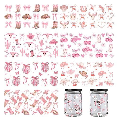 Geburtstagsdekorationsset mit rosa Schleife, 8 Bögen, Coquettte-UV-Dtf-Becher, Transferaufkleber für 473 ml Glaswasserflasche, niedliche Discokugel, Cowgirl-Hut, Transferaufkleber für Mädchen Geburtstagsdekorationsset mit rosa Schleife, 8 Bögen, Coquettte-UV-Dtf-Becher, Transferaufkleber für 473 ml Glaswasserflasche, niedliche Discokugel, Cowgirl-Hut, Transferaufkleber für Mädchen von YTEWFGL