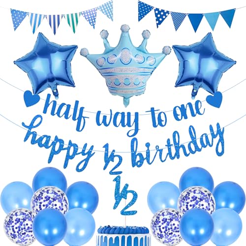 Half Way To One Dekorationen – 20 Stück Blau 6 Monate Party Dekor einschließlich Happy 1/2 Birthday Banner Dreieck Flagge Stern Folienballon Konfetti Ballons für Baby Jungen Geburtstag Supplies Half Way To One Dekorationen – 20 Stück Blau 6 Monate Party Dekor einschließlich Happy 1/2 Birthday Banner Dreieck Flagge Stern Folienballon Konfetti Ballons für Baby Jungen Geburtstag Supplies von YTEWFGL