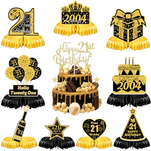 Party-Dekorationen zum 21. Geburtstag, goldfarben – 10 Stück, glitzernde Tischdekoration, Wabenaufsätze, Happy 21st Birthday, Kuchendekoration, Vintage 2004, 21. Geburtstag, Dekorationen für Ihn Party-Dekorationen zum 21. Geburtstag, goldfarben – 10 Stück, glitzernde Tischdekoration, Wabenaufsätze, Happy 21st Birthday, Kuchendekoration, Vintage 2004, 21. Geburtstag, Dekorationen für Ihn von YTEWFGL