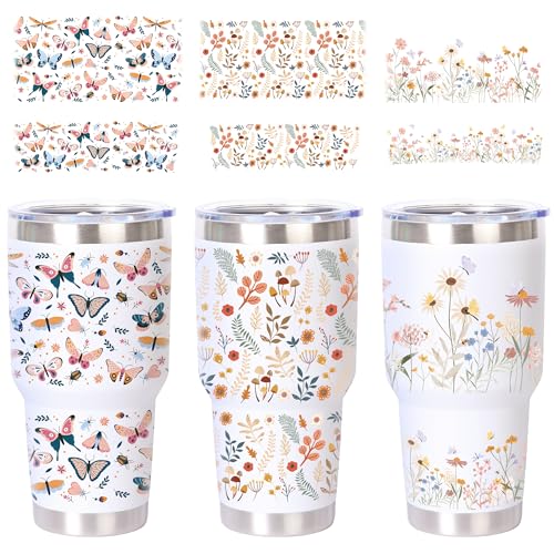 UV-DTF-Transfer-Aufkleber mit Blumen-Motiv, 6 Bögen, Schmetterling, UV-DTF-Transfer-Aufkleber für 1,2 l Glasbecher, Pflanzenschmetterling, wasserdicht, zum Basteln, für Frauen, Geburtstagsgeschenke UV-DTF-Transfer-Aufkleber mit Blumen-Motiv, 6 Bögen, Schmetterling, UV-DTF-Transfer-Aufkleber für 1,2 l Glasbecher, Pflanzenschmetterling, wasserdicht, zum Basteln, für Frauen, Geburtstagsgeschenke von YTEWFGL