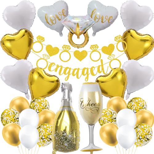 Verlobungsparty-Dekorationen, Verlobungsbanner – 30 Stück, Hochzeitsdekoration, einschließlich goldenem Diamantring, Banner, Liebesballons, Konfetti-Ballons für romantischen Valentinstag, Partyzubehör Verlobungsparty-Dekorationen, Verlobungsbanner – 30 Stück, Hochzeitsdekoration, einschließlich goldenem Diamantring, Banner, Liebesballons, Konfetti-Ballons für romantischen Valentinstag, Partyzubehör von YTEWFGL