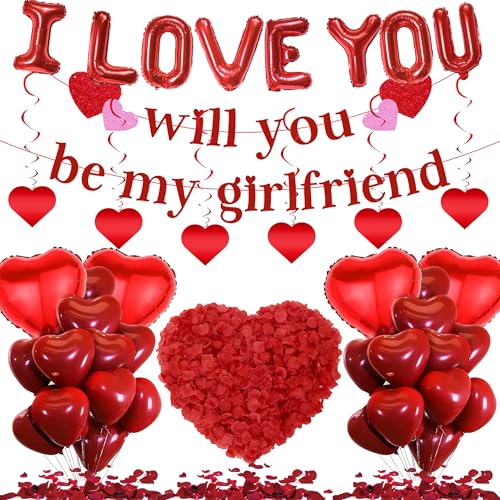 "Will You Be My Girlfriend" – 543 Stück Die Antragsdekorationen, einschließlich 40,6 cm Buchstabenballons, Liebesherzen, Folienballon 500 künstliche Rosenblätter für romantischen Valentinstag "Will You Be My Girlfriend" – 543 Stück Die Antragsdekorationen, einschließlich 40,6 cm Buchstabenballons, Liebesherzen, Folienballon 500 künstliche Rosenblätter für romantischen Valentinstag von YTEWFGL