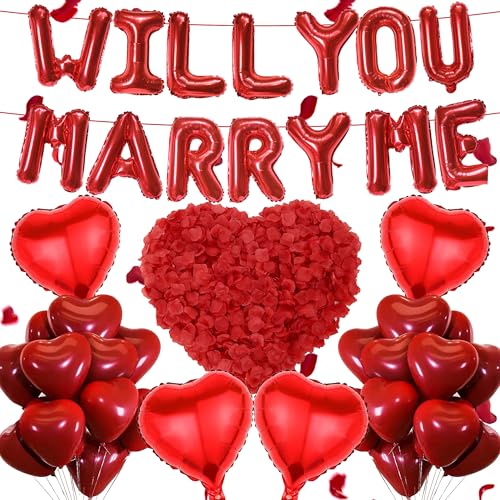 Will You Marry Me Dekorationen – 542 Stück 40,6 cm Buchstabenballons mit rotem Herz, 500 Rosenblätter, Latexballons für Antragsdekorationen, Valentinstagsbedarf Will You Marry Me Dekorationen – 542 Stück 40,6 cm Buchstabenballons mit rotem Herz, 500 Rosenblätter, Latexballons für Antragsdekorationen, Valentinstagsbedarf von YTEWFGL