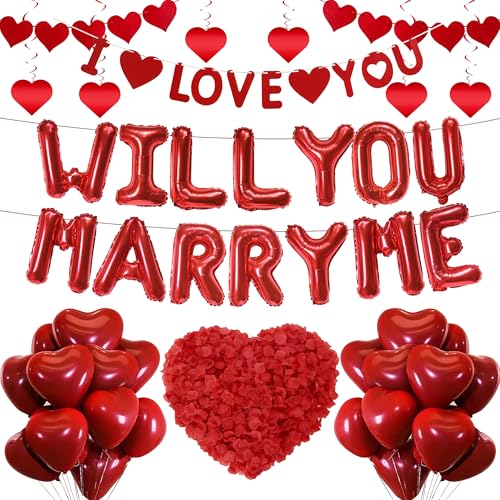 Willst du mich heiraten Dekorationen – 46 Stück Antragsdekorationen inklusive Herz-Latex-Luftballons I Love You Banner 500 rote Rosenblätter für Valentinstagsbedarf Willst du mich heiraten Dekorationen – 46 Stück Antragsdekorationen inklusive Herz-Latex-Luftballons I Love You Banner 500 rote Rosenblätter für Valentinstagsbedarf von YTEWFGL