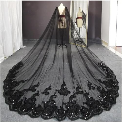 Hochzeitsschleier Braut-Tüll, schwarz, lange Schleier, Pailletten, Spitze, Hochzeitsschleier, mehrere Größen, Brautschleier, 300 cm/350 cm/400 cm, eleganter Braut-Tüllschleier wiederverwendbar Hochzeitsschleier Braut-Tüll, schwarz, lange Schleier, Pailletten, Spitze, Hochzeitsschleier, mehrere Größen, Brautschleier, 300 cm/350 cm/400 cm, eleganter Braut-Tüllschleier wiederverwendbar von YTGHBIML