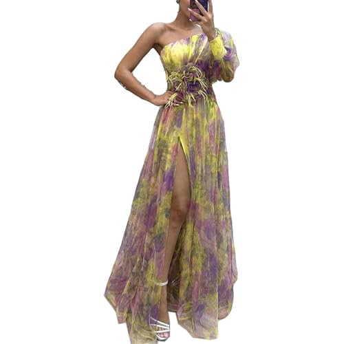 YTGHBIML S, M, L, XL Maxikleid Einzigartiges Damen-Maxikleid mit Langen Ärmeln, schulterfrei, Netzstoff, 3D-Blumen, figurbetont, modisches langes Kleid von YTGHBIML