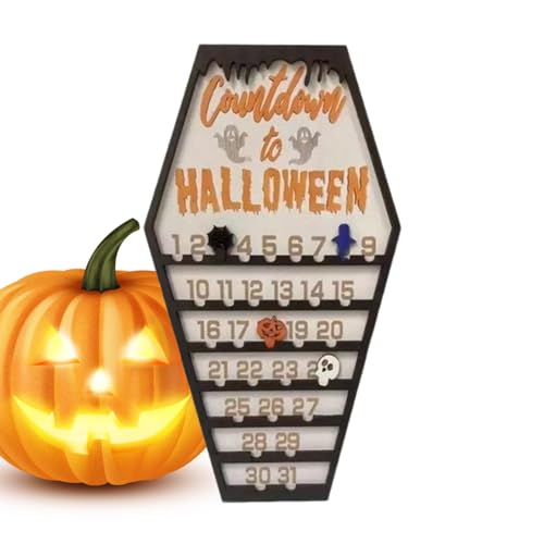 Halloween Countdown Kalender | Festliche Tischdekoration - Halloween Countdown Schild aus Holz für Feiertagsplaner Wohnzimmer Esstisch Wanddekoration von YTGOCN