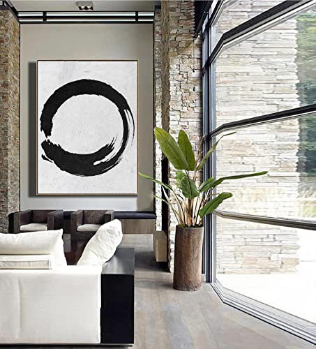 Kreis Geometrische Malerei Wandkunst Große Moderne Kunst Malerei auf Leinwand Minimalistische Kunst Malerei Schwarz Weiß Artwokr 70x105cm(28x42in) Innenrahmen von YTITILUCK
