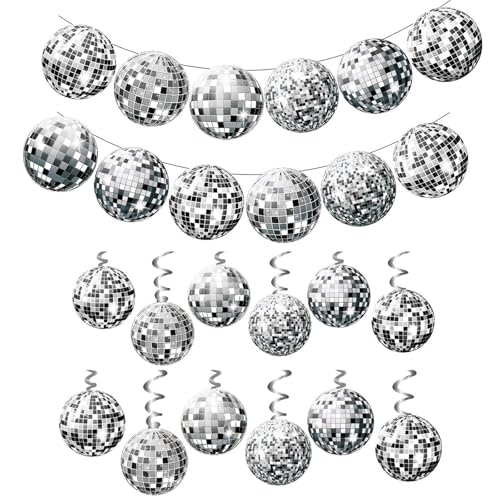 36pcs Discokugel Dekorationen, Disco Party Dekorationen mit Banner, 70er Jahre hängende silberne Wirbel Band Deckendekorationen für Weihnachtsbaum Hochzeit Tanz Musik Bühne, Retro Disco Fever Party 36pcs Discokugel Dekorationen, Disco Party Dekorationen mit Banner, 70er Jahre hängende silberne Wirbel Band Deckendekorationen für Weihnachtsbaum Hochzeit Tanz Musik Bühne, Retro Disco Fever Party von YTPAFK