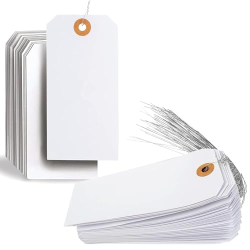 Geschenkanhänger, 60 Stück, 120 x 60 mm, große Preisschilder mit Verstärkungsring und Draht, Etiketten mit Schnur, Gepäck-Etiketten, beschreibbare weiße Etiketten zum Aufhängen, für Hochzeit von YTPAFK